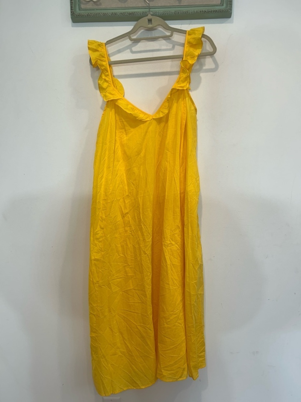 H&M women’s large cotton Bright Yellow Ruffle Strap slip on summer Maxi Dress